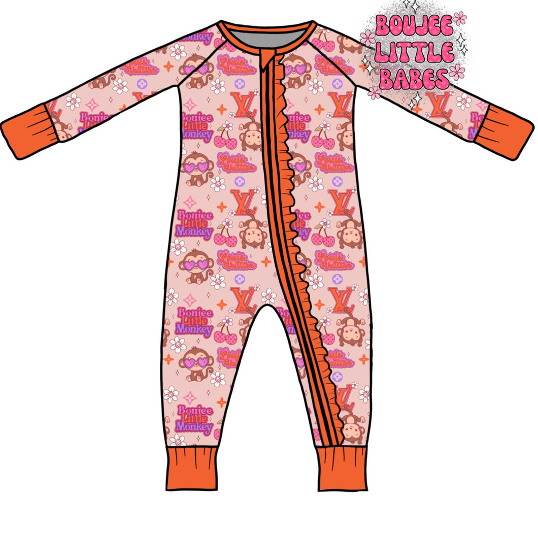 “Boujee Monkey” Ruffled Sleeper 21-45 BUSINESS DAYS - Due By 12/15 (PRE ORDER)