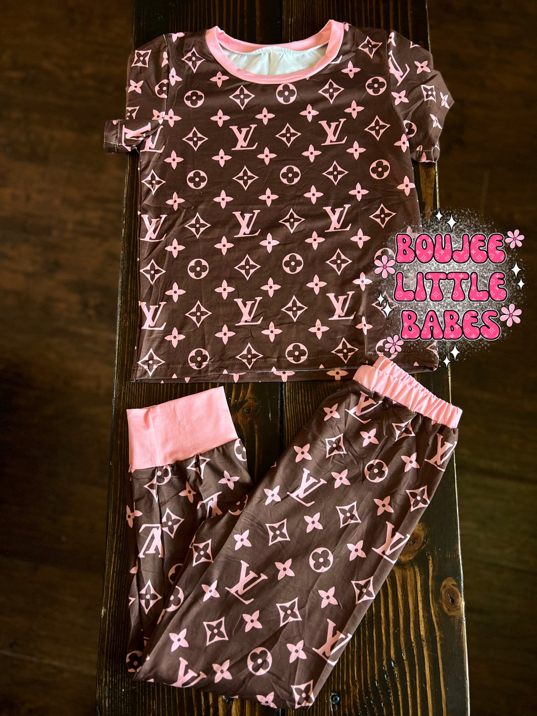 “Pink & Brown” Short Sleeve Lounge Set ✨RTS✨